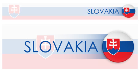Wall Mural - Slovakia flag horizontal web banner in modern neomorphism style. Webpage Slovak country header button for mobile application or internet site. Vector