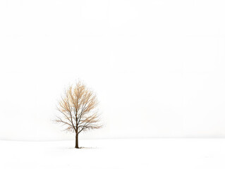 Wall Mural - Minimalist scene of a solitary tree in a snowy field