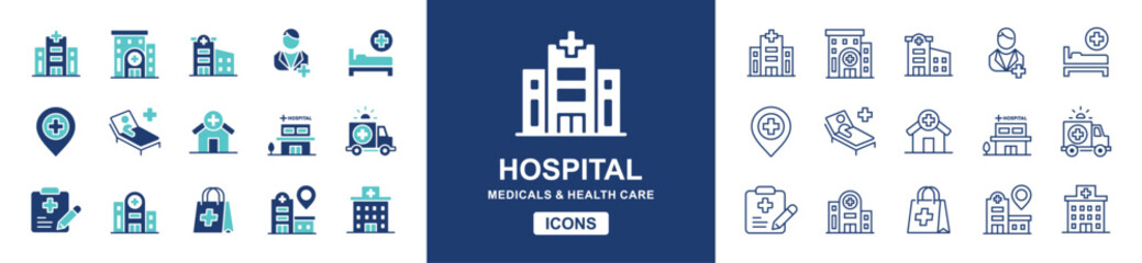 Wall Mural - hospital and clinic buildings icon vector set health care architecture business signs hospital construction buildings element illustration for web and app