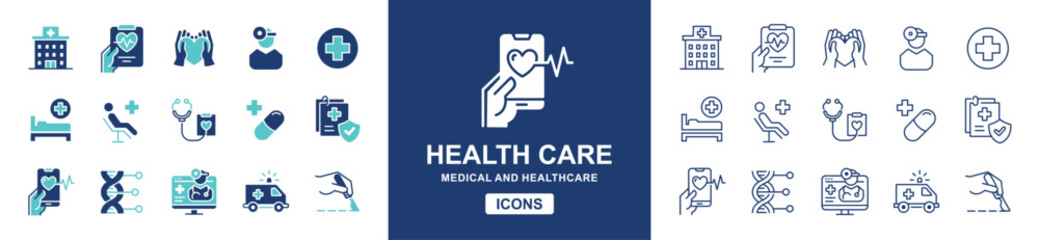 Canvas Print - digital health care icon vector set hospital medical life patient treatment symbol illustration