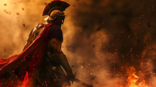 epic illustration of a spartan warrior with copy space 