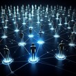 © Anastasiia - Digital artwork depicting a network of illuminated human figures interconnected by luminous lines against a dark background, symbolizing social or technological connectivity.. AI Generation