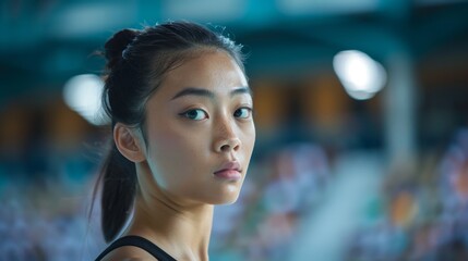 Wall Mural - pensive asian woman in black tank top