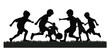 © Haruki Yui - Boys playing soccer or football together, young soccer players playing with ball silhouette, boys soccer players silhouette