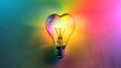 © Davy - A light bulb in the shape of a heart glowing on a rainbow background