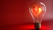 © Davy - A light bulb in the shape of a heart glowing on a red background