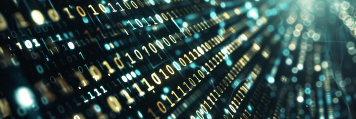 Futuristic Black and Blue Binary Code Data Stream