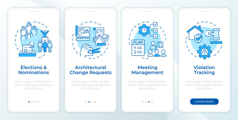 Wall Mural - Household management blue onboarding mobile app screen. Walkthrough 4 steps editable graphic instructions with linear concepts. UI, UX, GUI template. Montserrat SemiBold, Regular fonts used