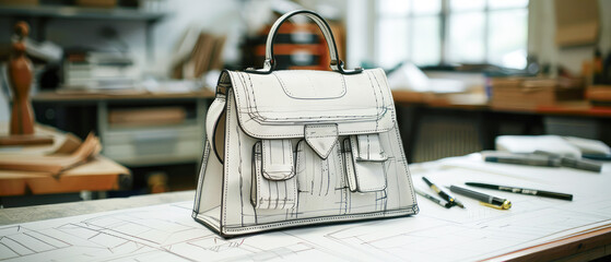 Designer stylish sketch Drawn design template pattern made leather clutch bag handbag purse Woman female Fashionable Fashion Luxury Elegant accessory.Generative AI