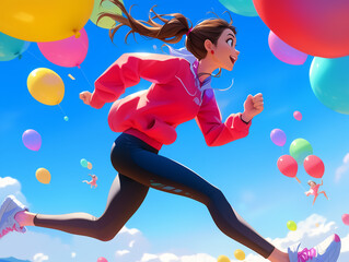 Wall Mural - girl with balloons