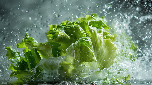 Lettuce leaf salad with water.