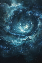 Wall Mural - a blue swirl of space with stars and clouds