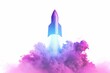 © Merilno - Minimal Vibrant Rocket Launch Illustration with Colorful Smoke Trails Ideal for Futuristic and Creative Designs