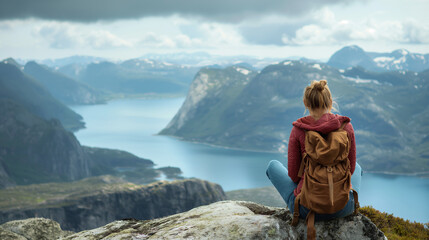 Wall Mural - female tourist on view point