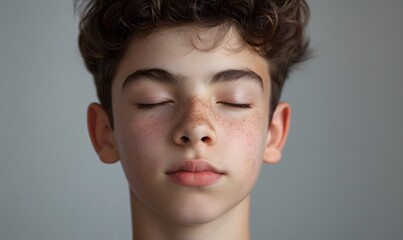 Wall Mural - Adolescent male with closed eyes, Generative AI