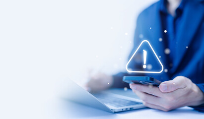 Wall Mural - leak of software data in the smartphone, notification spam, cyber error symbol warning sign of syste