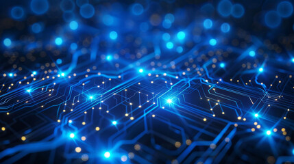 Wall Mural - Futuristic blue digital technology background with glowing circuit patterns