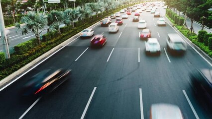 Canvas Print - Time lapse of moving traffic in city evening