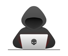 Wall Mural - Hacker icon. Laptop and Hacker. Flat Style. Vector icon