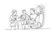 © onetime - Single continuous line drawing of project manager explain company business process to young male and female apprentices at office. Business internship. One line draw graphic design vector illustration