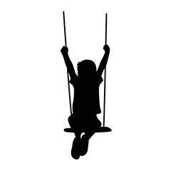 Kid playing swing silhouette, child boy on swing