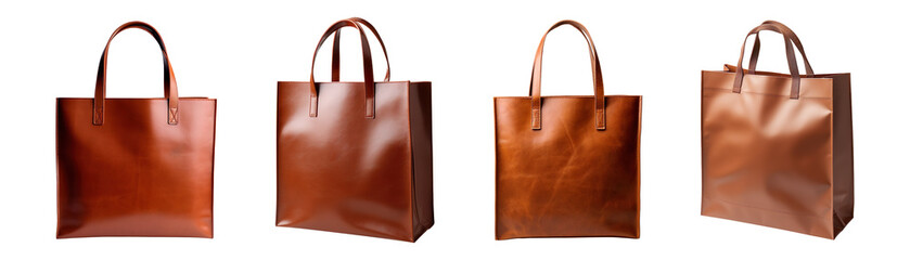 Collection set of Brown tote bags isolated on transparent background