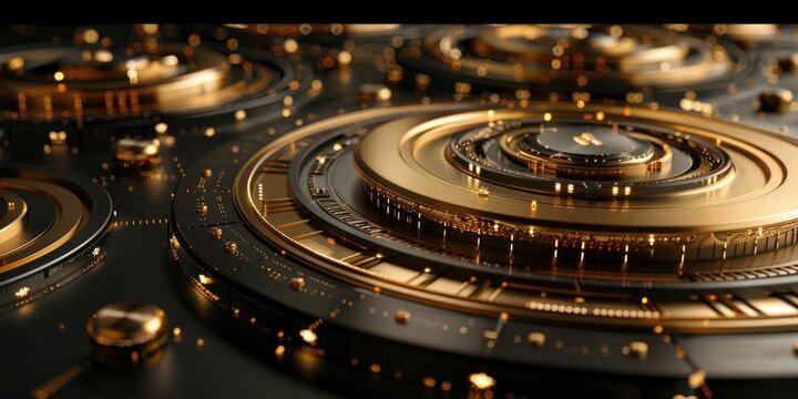 Glowing golden gears in a sleek futuristic mechanism