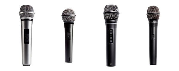 Collection set of wireless microphones isolated on transparent background