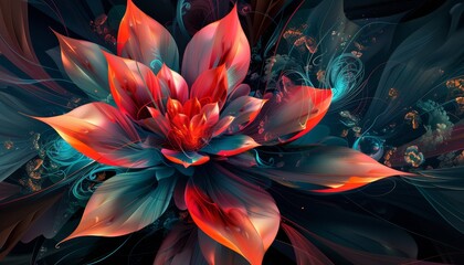Wall Mural - a colorful flower with red petals and green leaves by ai generated image