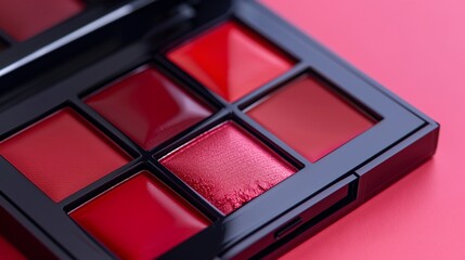 Wall Mural - a close up of a red and black makeup palette on a pink background