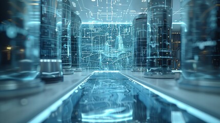 Aufkleber - Digital water supply system, Internet elements, big data, technology elements, holographic projection, science fiction. Generative AI.