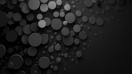 Wall Mural - Technological background with holes, dark gray circle with a glow, Modern dark abstract texture, Abstract horizontal banner of circles of different sizes in shades of gray colors on black background
