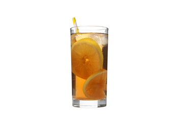 Wall Mural - PNG,A glass of cold tea with an orange, isolated on white background