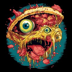 Wall Mural - monster pizza art illustration