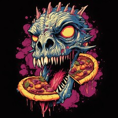 Wall Mural - monster pizza art illustration