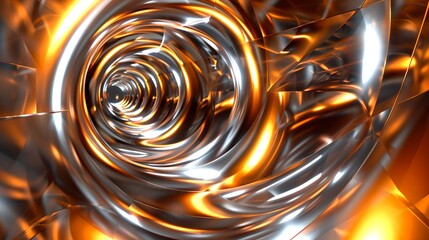 Wall Mural - futuristic metallic spiral with golden hues. digital abstraction with light reflections. perfect for