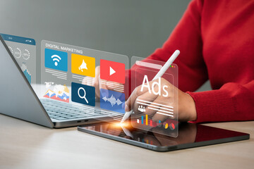 online sales concept of digital marketing, ad, product ads, promotion of products or services throug