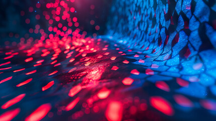 Wall Mural - Dark futuristic, bright abstract background, neon glow, laser lines, shapes, Blurry bokeh, Red and blue light bokeh background, technology background, Abstract soft focus background with bright 
