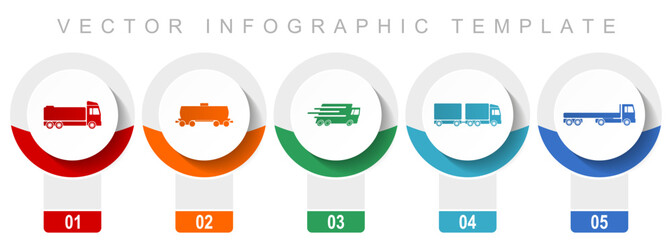 Fototapete - Transport icon set, miscellaneous vector icons such as truck, cistern, wagon and delivery, modern design infographic template, web buttons in 5 color options