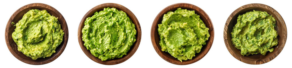 Wall Mural - Wooden bowls with guacamole isolated on transparent background