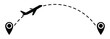 © MKIN - tourism and travel concept. plane travelling from start point to end point with dotted line tracing. trip planning vector symbol on transparent background.
