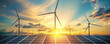 © MCGORIE - Wind turbines at sunset with solar panels banner