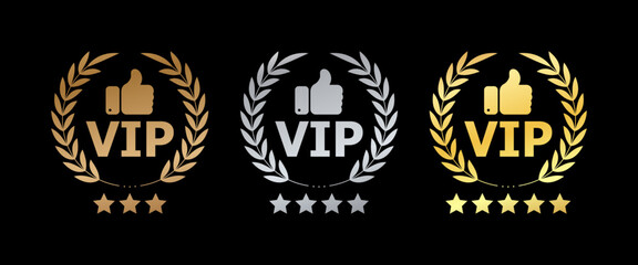 VIP laurel wreath icon set. Flat Style. Vector icons