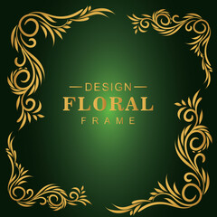 background with frame, a green background with a gold design. floral frame design