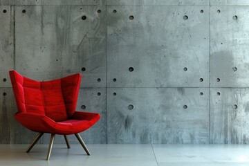 Wall Mural - A red chair sits in front of a wall with holes in it