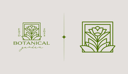 Wall Mural - Botanical Plant Leaf Flower Logo Template. Universal creative premium symbol. Vector illustration. Creative Minimal design template. Symbol for Corporate Business Identity