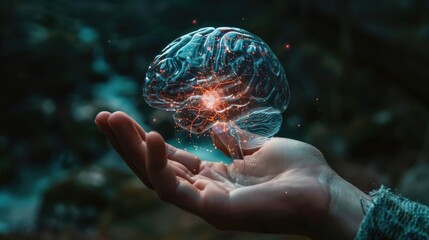 brain in hands concept. Selective focus