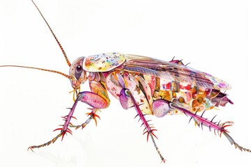 Wall Mural - a vibrant watercolor drawing of a bug on a white surface. ideal for educational materials or nature-