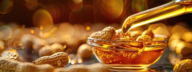 Poster - peanut essential oil. Selective focus