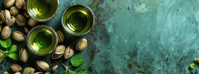 Wall Mural - pistachio essential oil. Selective focus